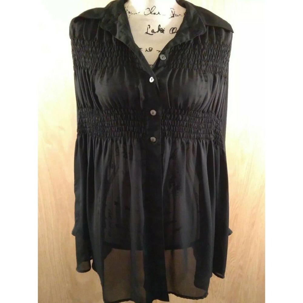 Vintage Black Sheer Poet Babydoll Smocked Tunic